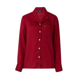 Piżama damska-Lilian Organic-Koszula z dł.rękawem+Spodnie-Red/Red-12240160