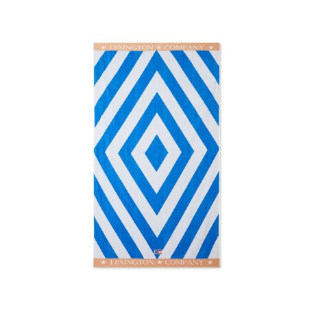 Ręcznik plażowy Bawełniany Welurowy Niebieski/Biały/Beżowy-12230292