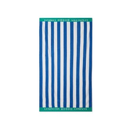Ręcznik Plażowy Frotte Bawełniany W Paski Niebieski/Biały/Zielony-12230290