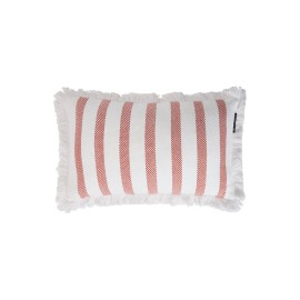 Poduszka dekoracyjna z frędzlami z bawełny organicznej w paski, biały/koralowy-12524108-Lexington