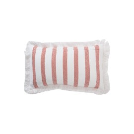 Poduszka dekoracyjna z frędzlami z bawełny organicznej w paski, biały/koralowy-12524108-Lexington
