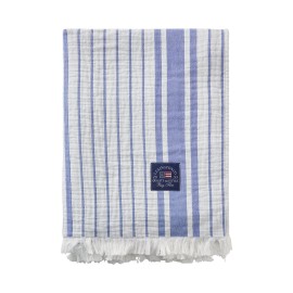 Narzuta z bawełny organicznej w paski, niebiesko-biała-12524002-Lexington