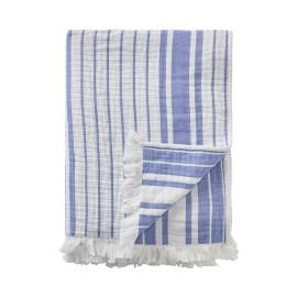 Narzuta z bawełny organicznej w paski, niebiesko-biała-12524002-Lexington