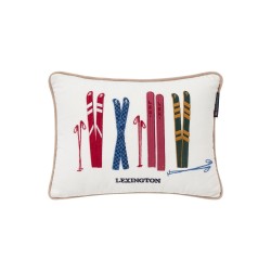 Poduszka dekoracyjna z bawełny organicznej, aksamitna, narty i kijki-40x30-12544103-Lexington