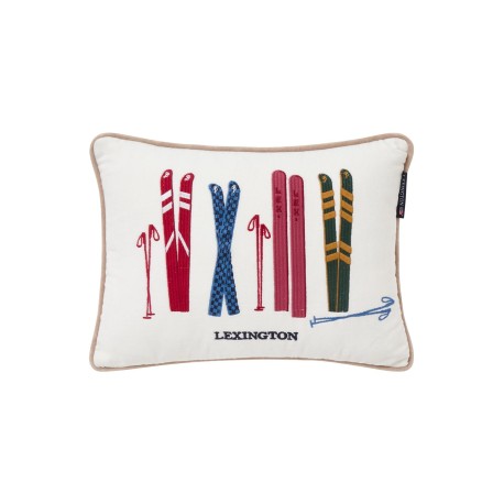 Poduszka z bawełny organicznej, aksamitna, narty i kijki-40x30-Lexington