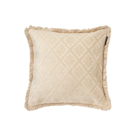 Poszewka na poduszkę z żakardową wiskozą/bawełnianymi frędzlami, jasny beż-12544104-Lexington