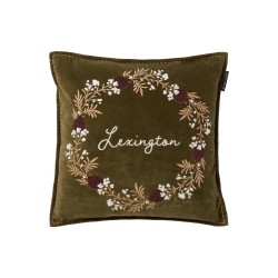Poszewka dekoracyjna-wieniec, aksamitna z bawełny organicznej-12544110-Lexington