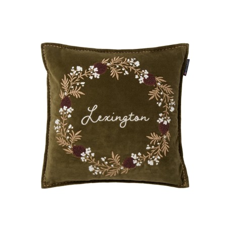 Poszewka dekoracyjna-wieniec, aksamitna z bawełny organicznej-12544110-Lexington