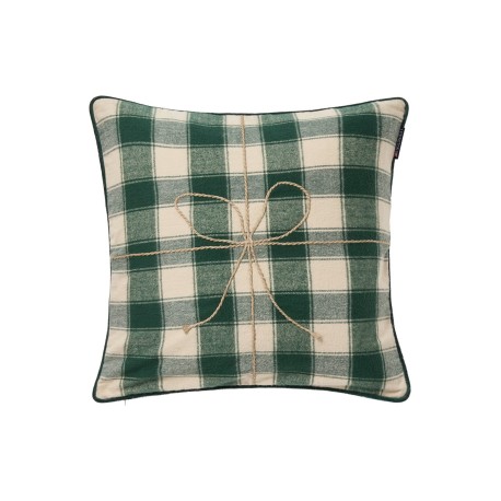 Poszewka dekoracyjna w kratę z organicznej flaneli cove, zielona-12544111-Lexington