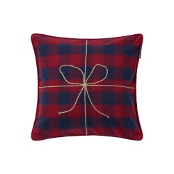 Poszewka dekoracyjna na poduszkę z organicznej flaneli w kratę, ciemnoniebieska-12544111-Lexington