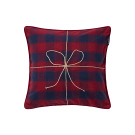 Poszewka dekoracyjna na poduszkę z organicznej flaneli w kratę, ciemnoniebieska-12544111-Lexington