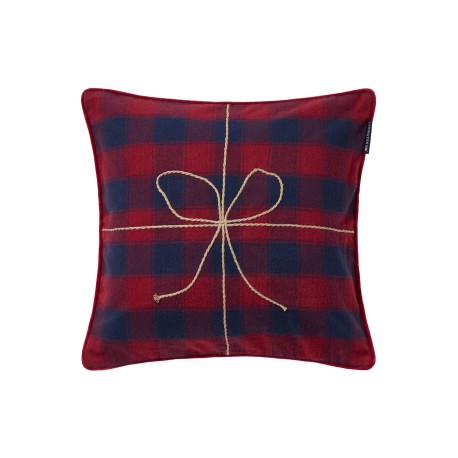 Poszewka dekoracyjna na poduszkę z organicznej flaneli w kratę, ciemnoniebieska-12544111-Lexington