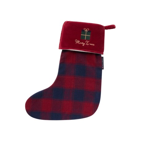 Skarpeta świąteczna w kratę z bawełny organicznej, granatowe/czerwone-12548028-Lexington
