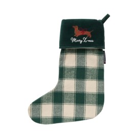 Skarpeta świąteczna w kratę z bawełny organicznej, zielone-12548028-Lexington