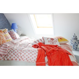 Szlafrok z kapturem unisex z mieszanki bawełny z lamówką, koralowy-12520300-Lexington