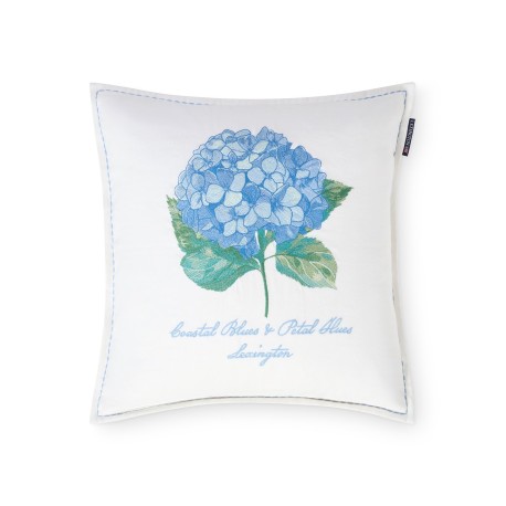 Poszewka dekoracyjna na poduszkę z mieszanką lnu z haftowaną kwiatową tkaniną, niebieska-12614112-Lexington