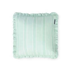 Poszewka dekoracyjna na poduszkę z mieszanką lnu w paski, zielonobiała-12614101-Lexington