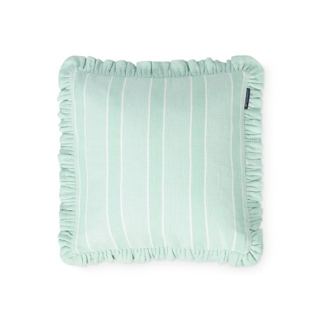 Poszewka dekoracyjna na poduszkę z mieszanką lnu w paski, zielonobiała-12614101-Lexington