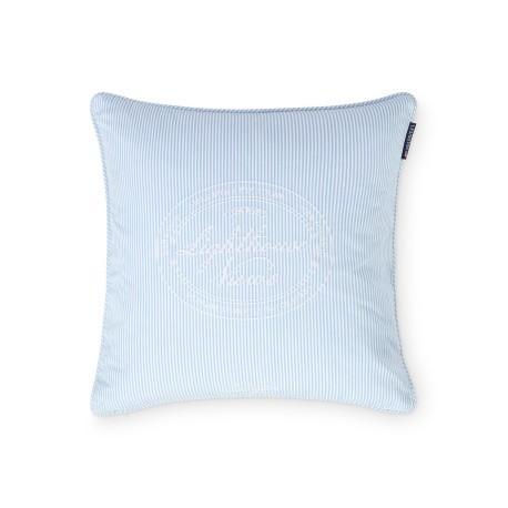 Poszewka dekoracyjna na poduszkę z organicznej bawełny w paski, niebiesko-biała-12614102-Lexington