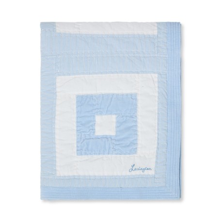 Pikowana patchworkowa organiczna bawełniana narzuta, niebiesko-biała-12610101-Lexington