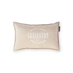 Poduszka dekoracyjna z logo Lexington w beżowej organicznej bawełnianej aksamicie, 30x50-12614106-Lexington