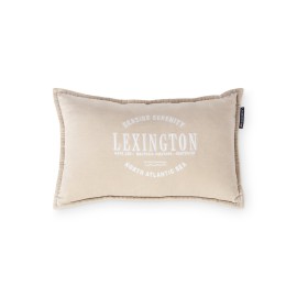 Poduszka dekoracyjna z logo Lexington w beżowej organicznej bawełnianej aksamicie, 30x50-12614106-Lexington