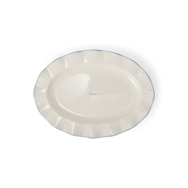 Talerz/Półmisek-Falista owalna płyta z kamionki, biało-niebieski-12618007-Lexington