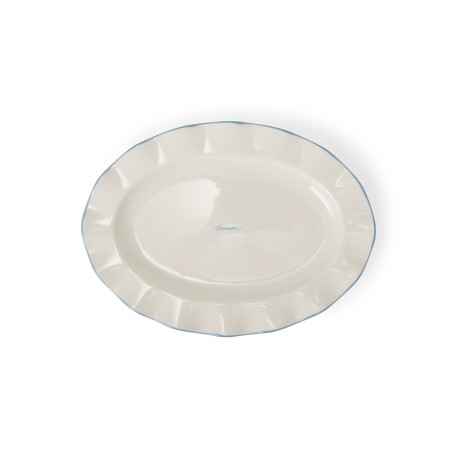 Talerz/Półmisek-Falista owalna płyta z kamionki, biało-niebieski-12618007-Lexington