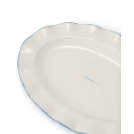 Talerz/Półmisek-Falista owalna płyta z kamionki, biało-niebieski-12618007-Lexington