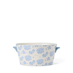 Garnek kwiatowy z uchwytami z kamionki, niebiesko-biały-12618009-Lexington