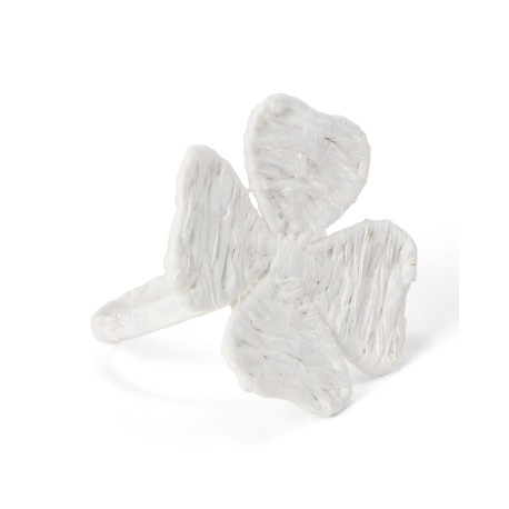 Obrączka/Pierścień z czterolistnym koniczyną na serwetki, biała-12618001-Lexington