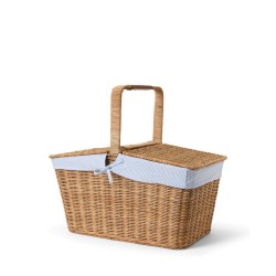 Koszyk piknikowy z rattanu z podszewką, niebiesko-biały-12618015-Lexington