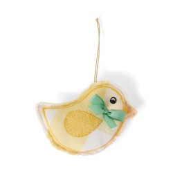 Zawieszka Mała ozdoba z ptaków z mieszanki lnianą, żółta-12613023-Lexington