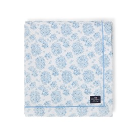 Obrus Organiczny bawełniany z kwiatowym wzorem, niebiesko-biały-12613000-Lexington