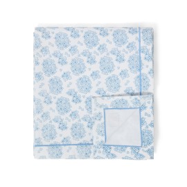 Obrus Organiczny bawełniany z kwiatowym wzorem, niebiesko-biały-12613000-Lexington