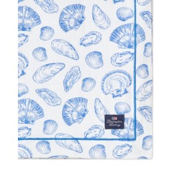 Obrus z organicznej bawełny z nadrukiem shell – biało-niebieski-12623000-Lexington